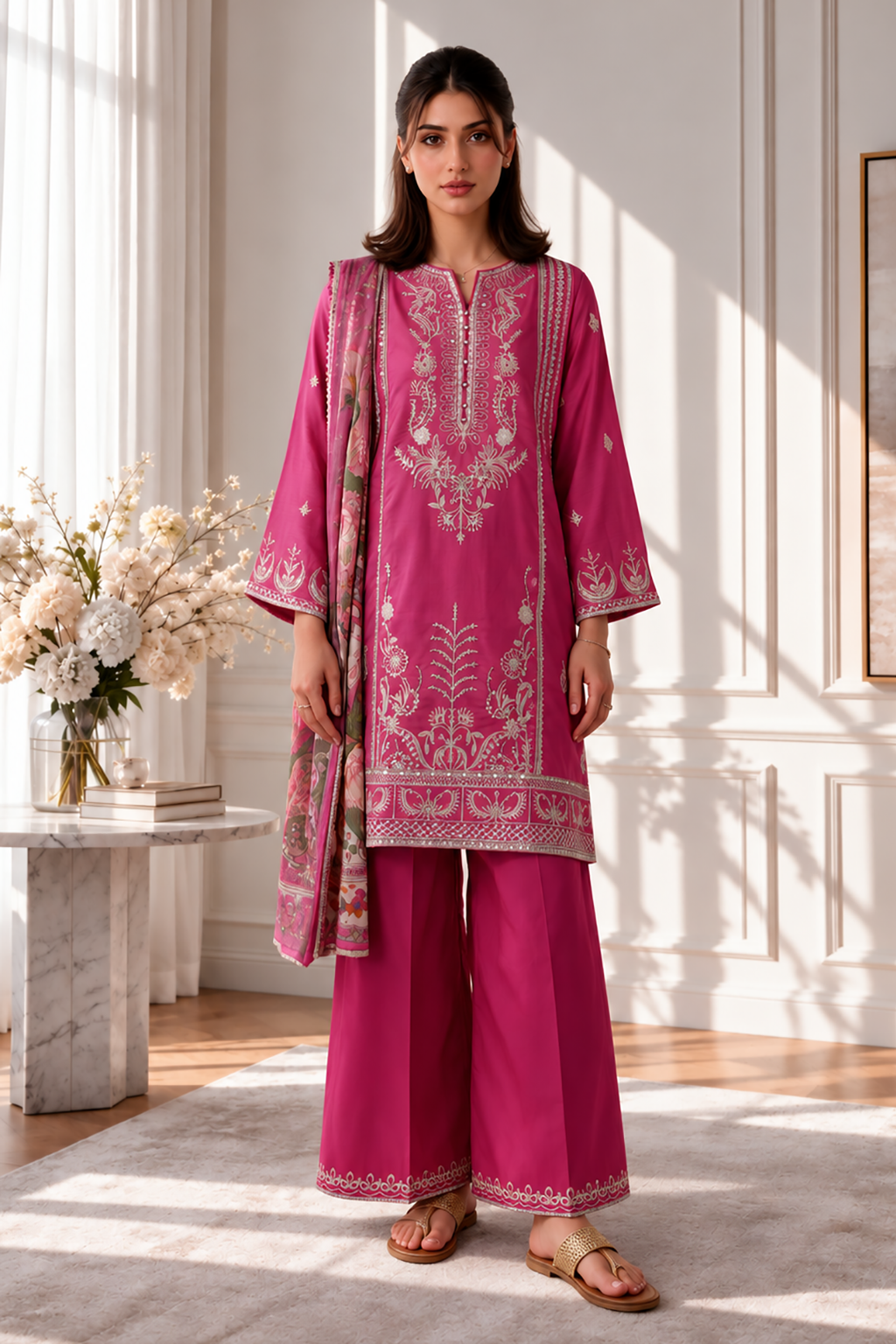 Embroidered Kurta Dupatta Trouser - 3447