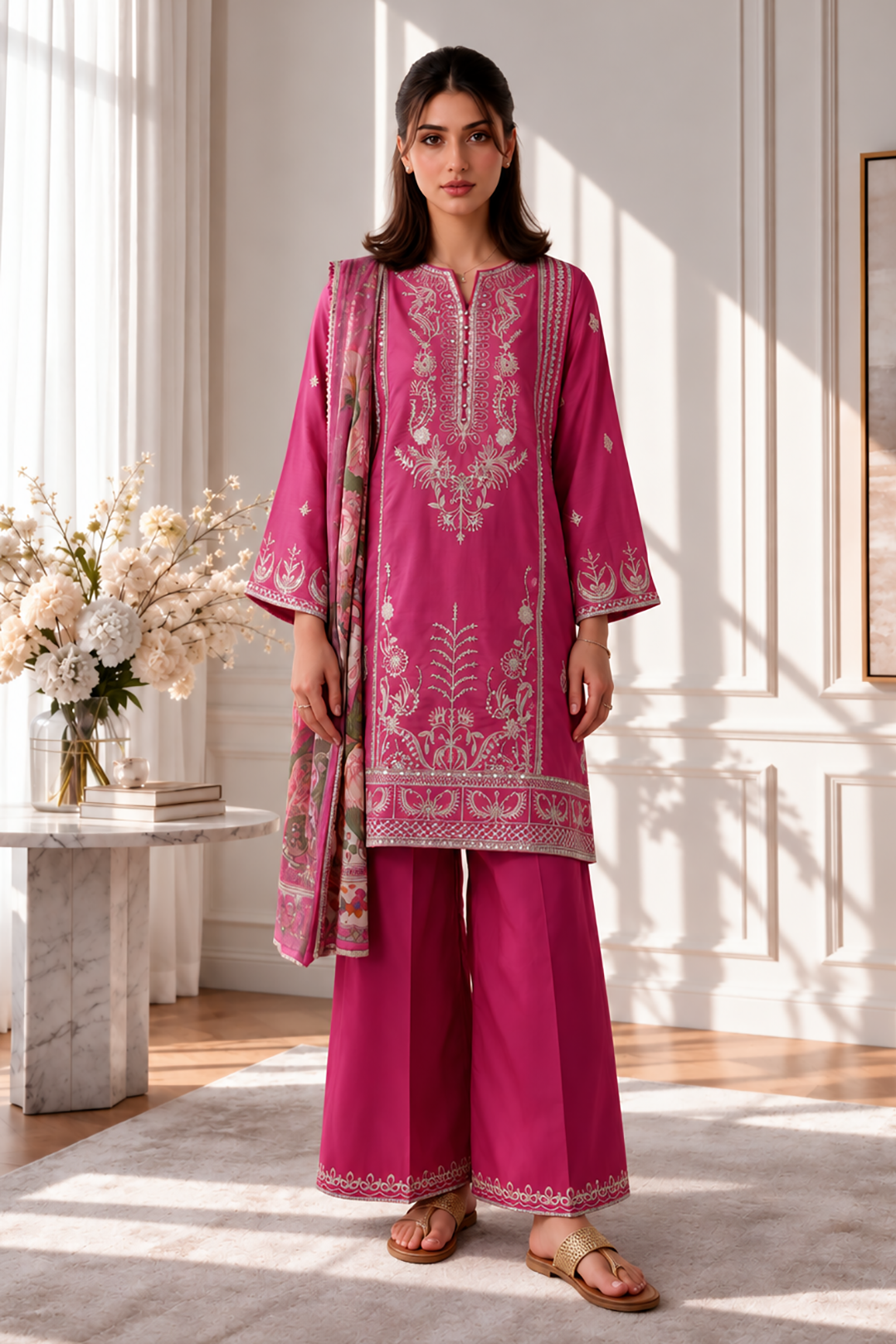 Embroidered Kurta Dupatta Trouser - 3447