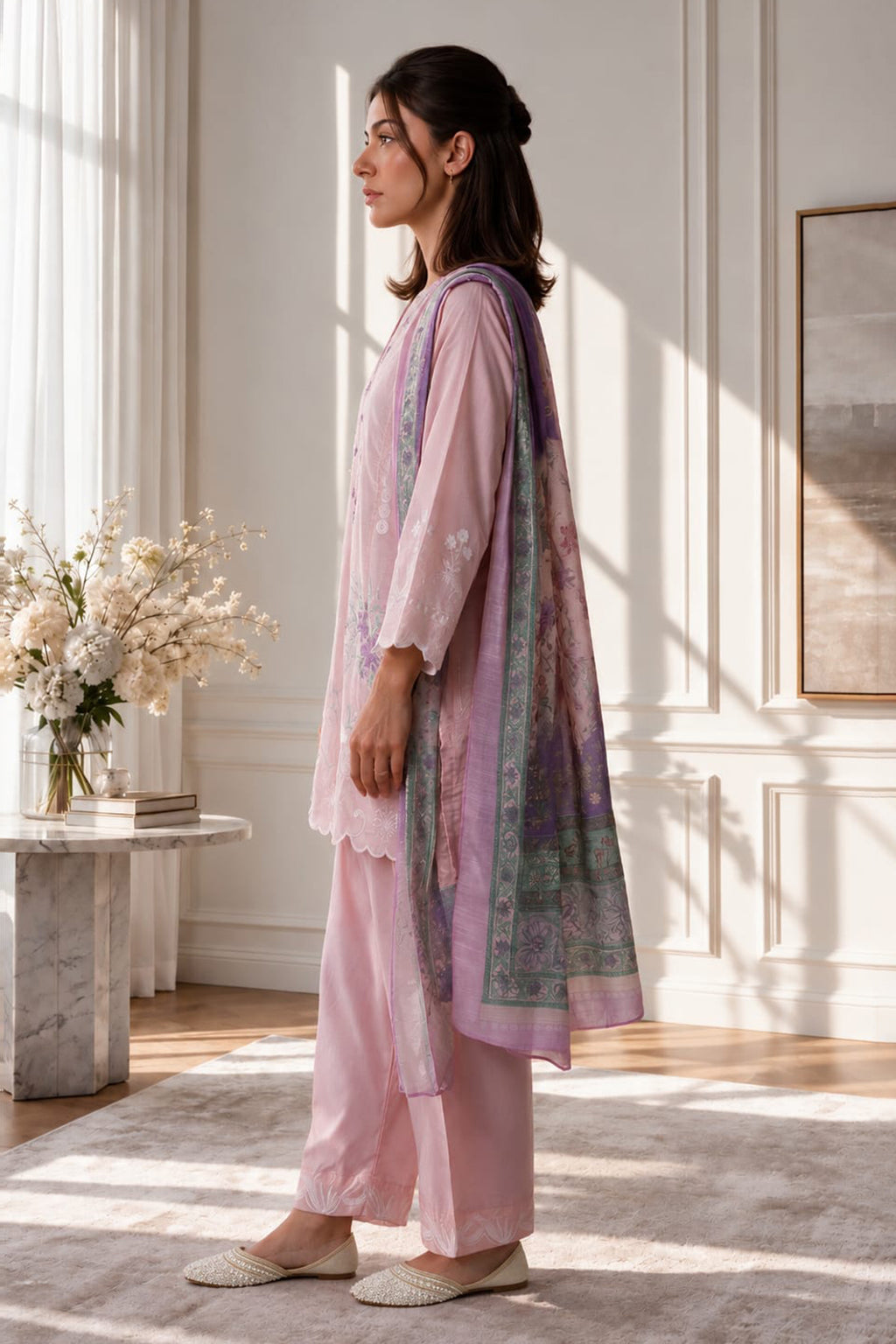 Embroidered Kurta Dupatta Trouser - 3458