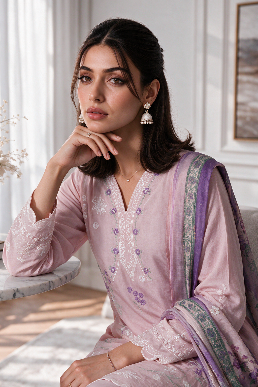Embroidered Kurta Dupatta Trouser - 3458