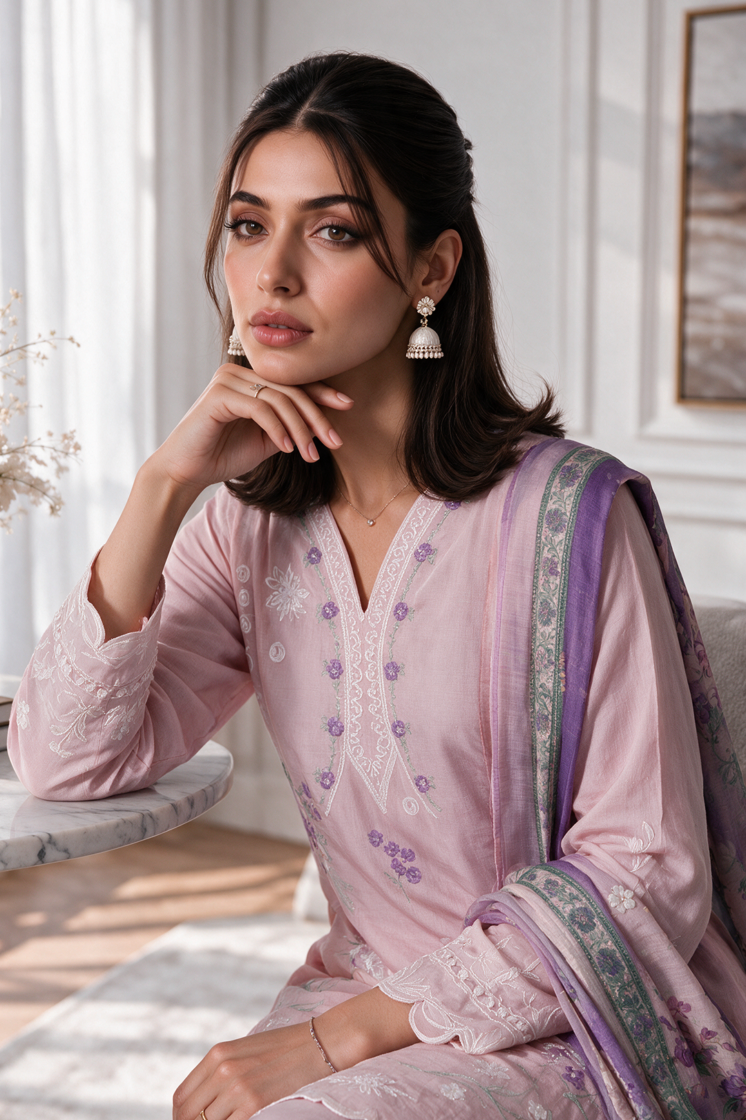 Embroidered Kurta Dupatta Trouser - 3458