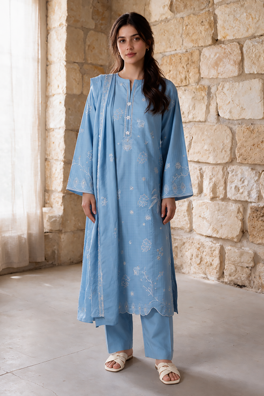 Embroidered Kurta Dupatta Trouser - 3468