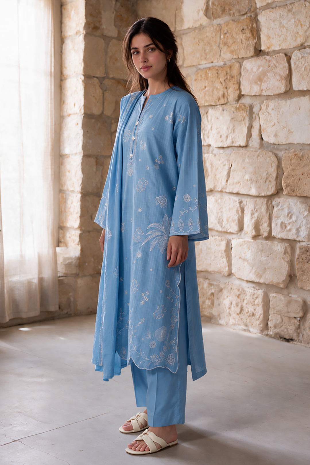 Embroidered Kurta Dupatta Trouser - 3468