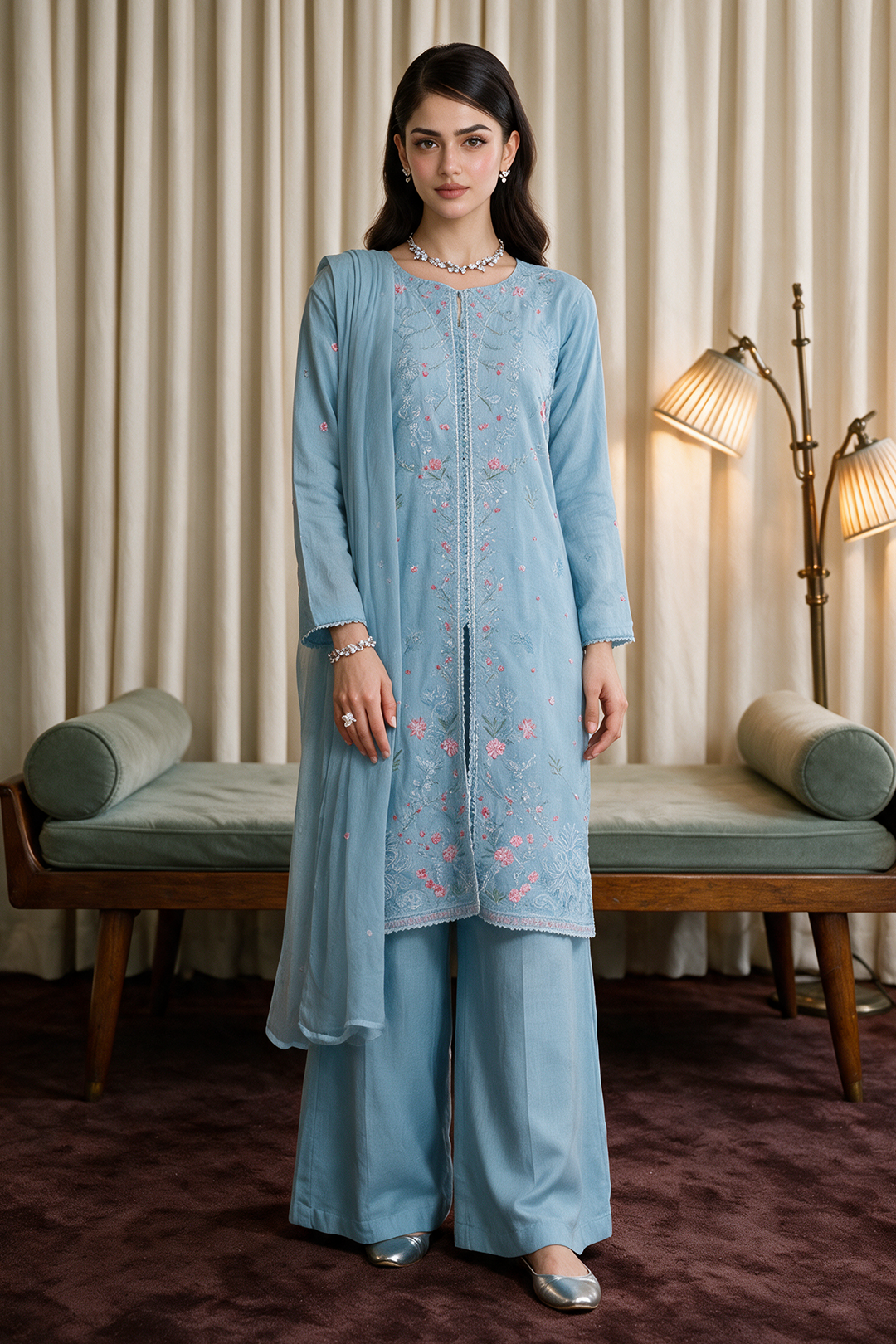 Embroidered Kurta Dupatta Trouser - 3478