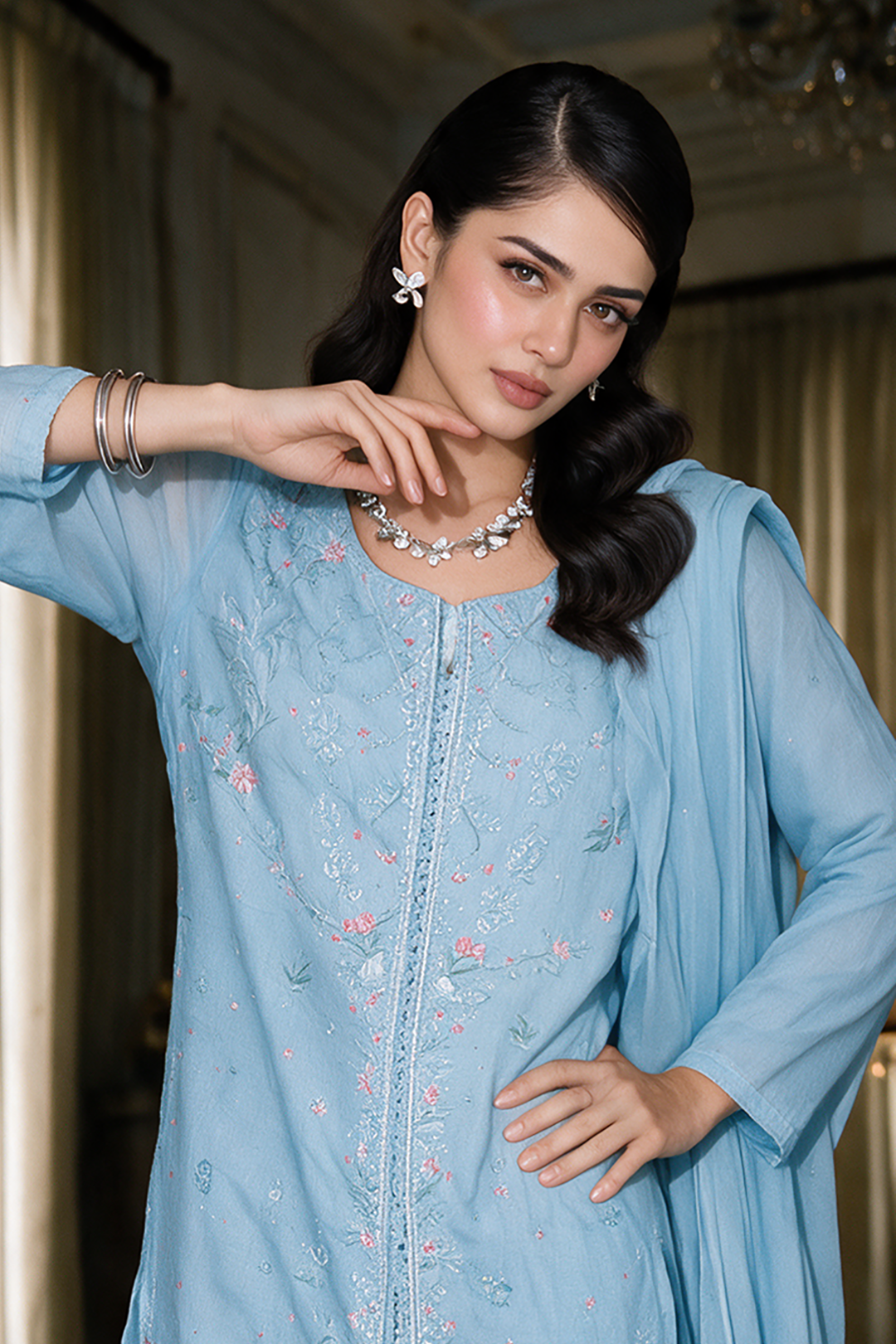 Embroidered Kurta Dupatta Trouser - 3478