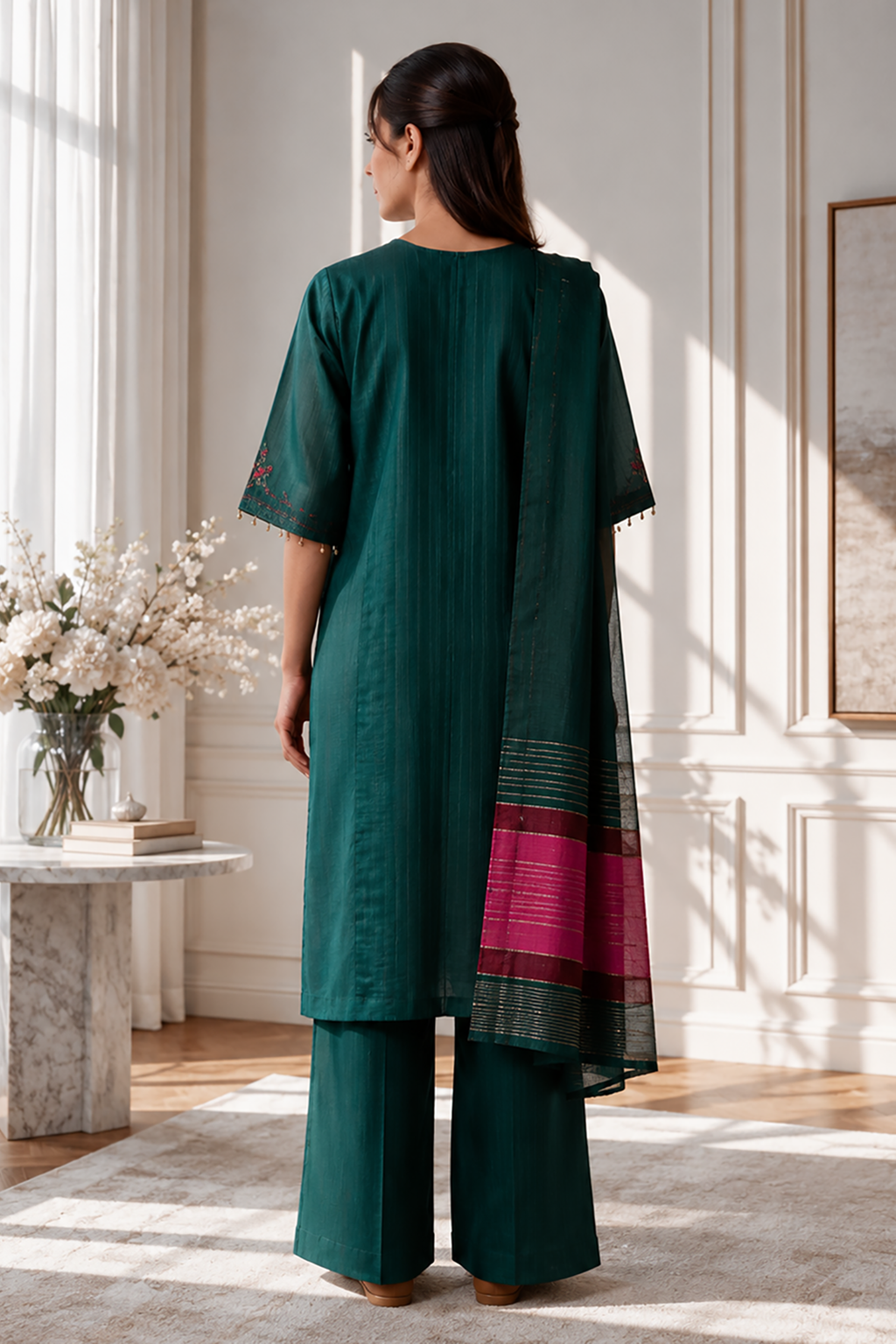 Embroidered Kurta Dupatta Trouser - 3486