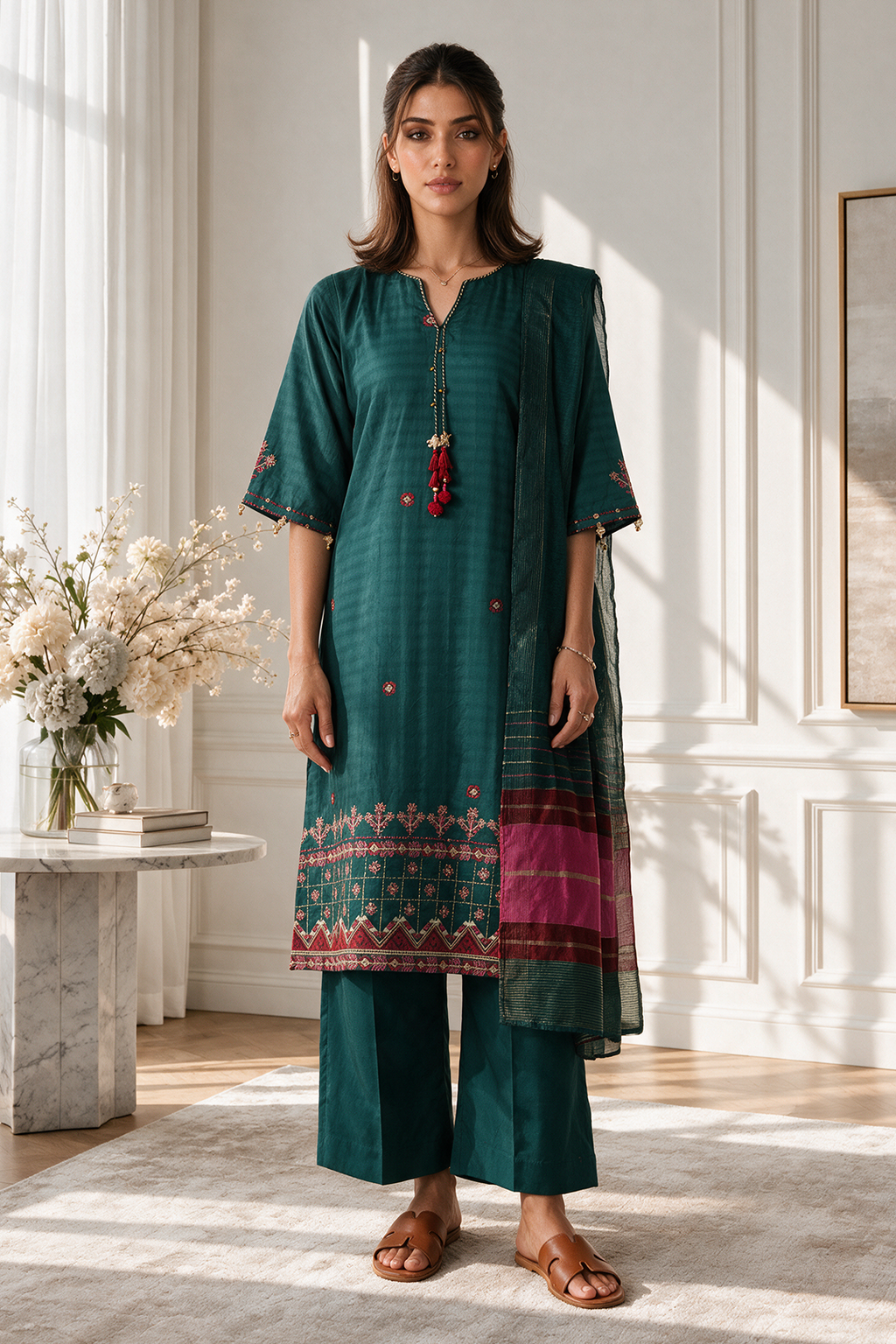 Embroidered Kurta Dupatta Trouser - 3486