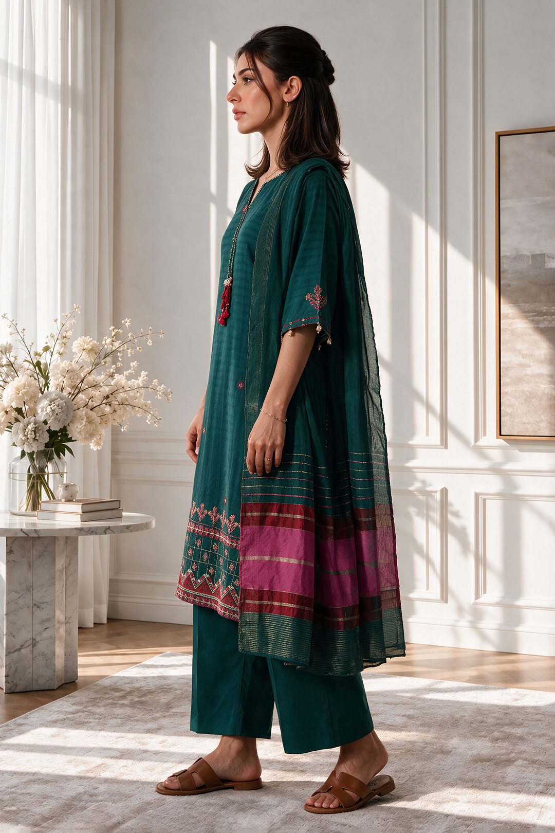 Embroidered Kurta Dupatta Trouser - 3486