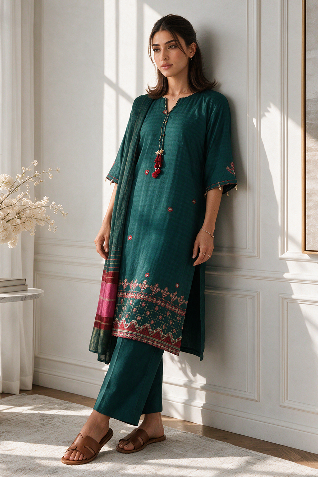 Embroidered Kurta Dupatta Trouser - 3486