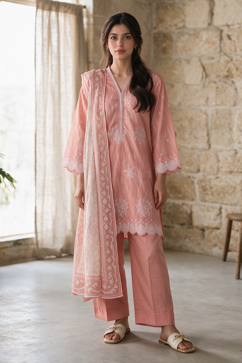 Embroidered Kurta Dupatta Trouser - 3650