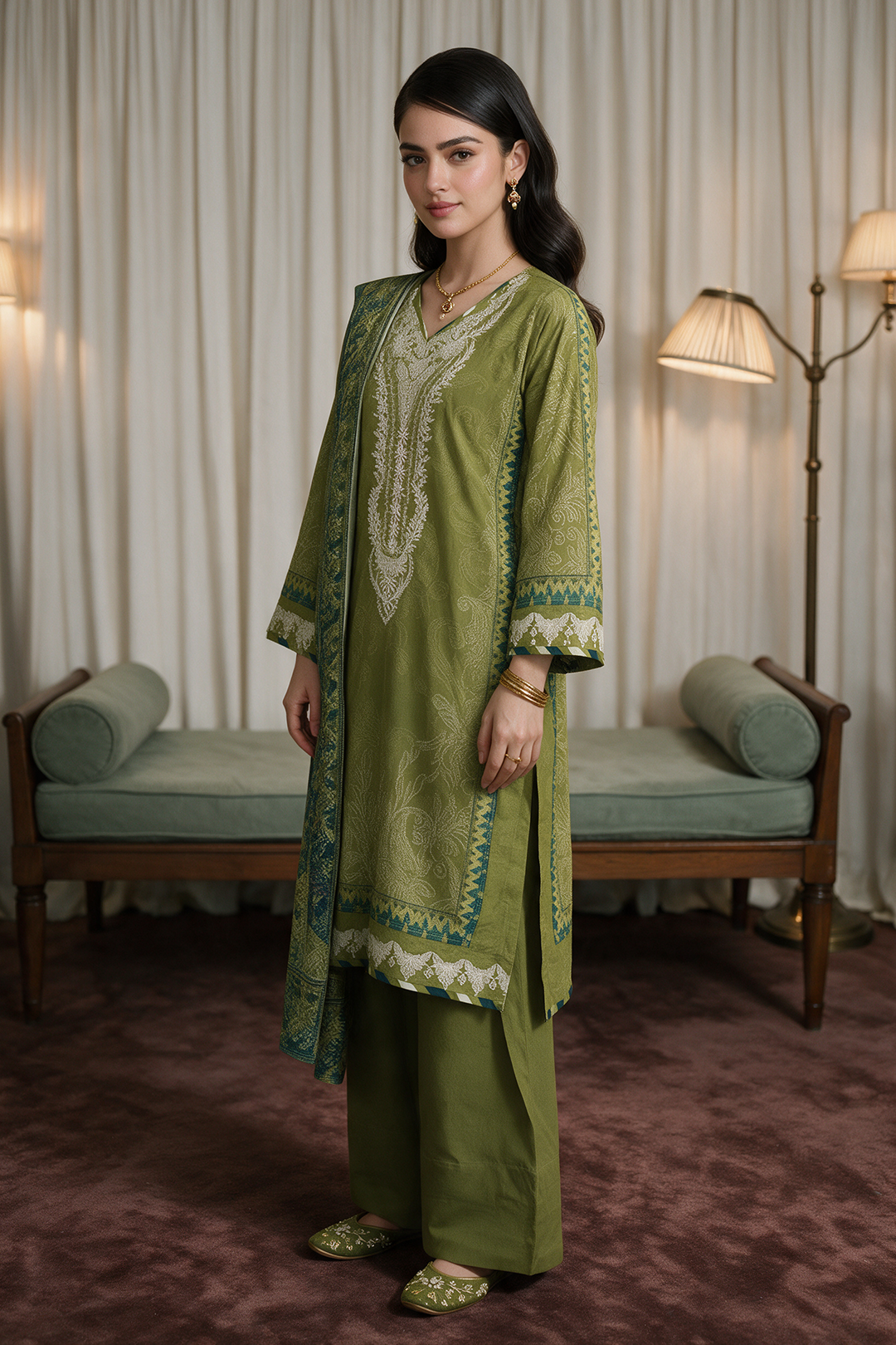 Embroidered Kurta Dupatta Trouser - 3651