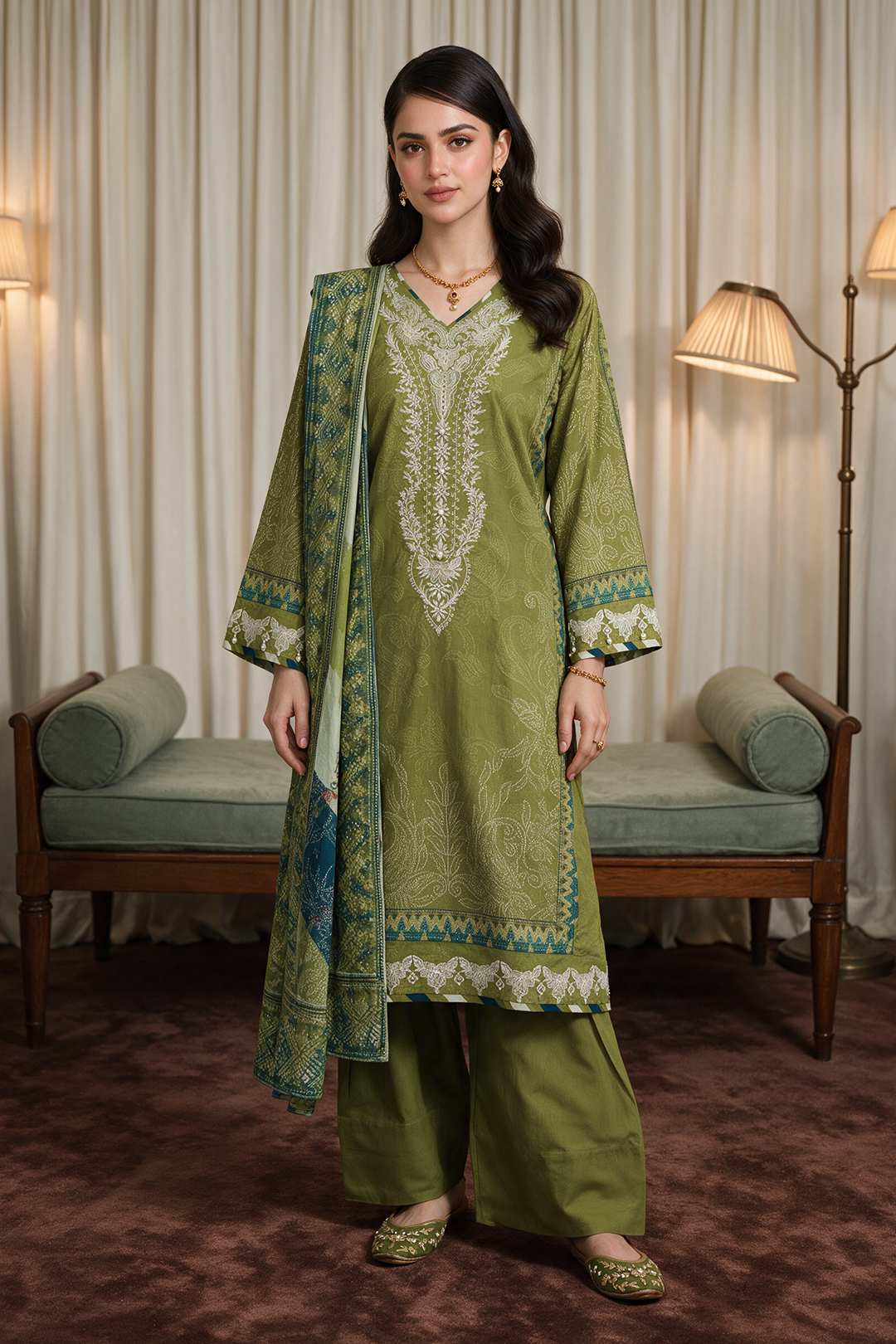 Embroidered Kurta Dupatta Trouser - 3651
