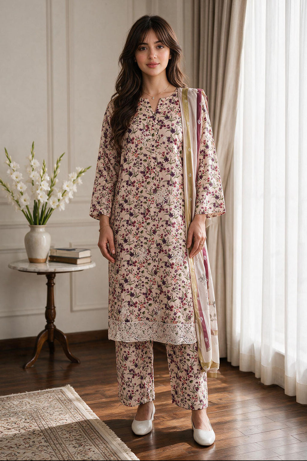 Embroidered Kurta Dupatta Trouser - 3709