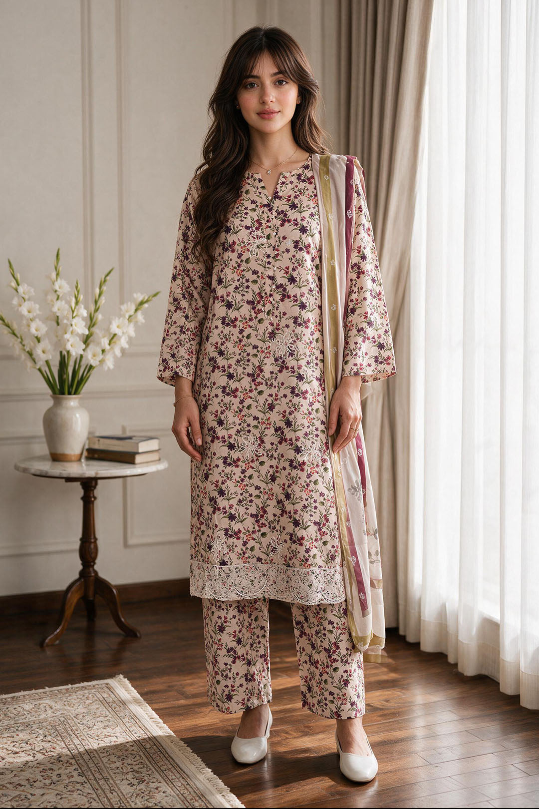 Embroidered Kurta Dupatta Trouser - 3709