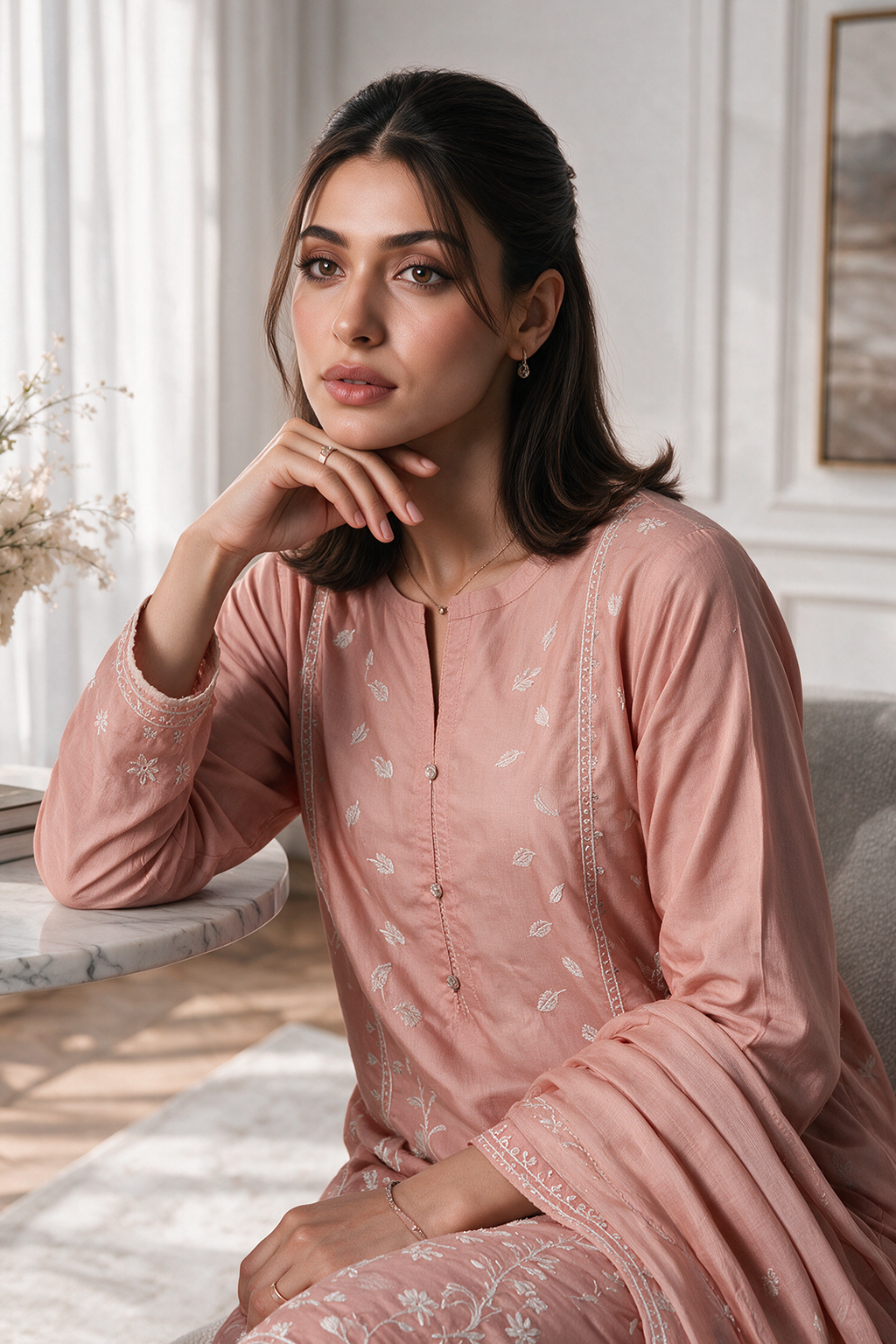 Embroidered Kurta Dupatta Trouser - 3714