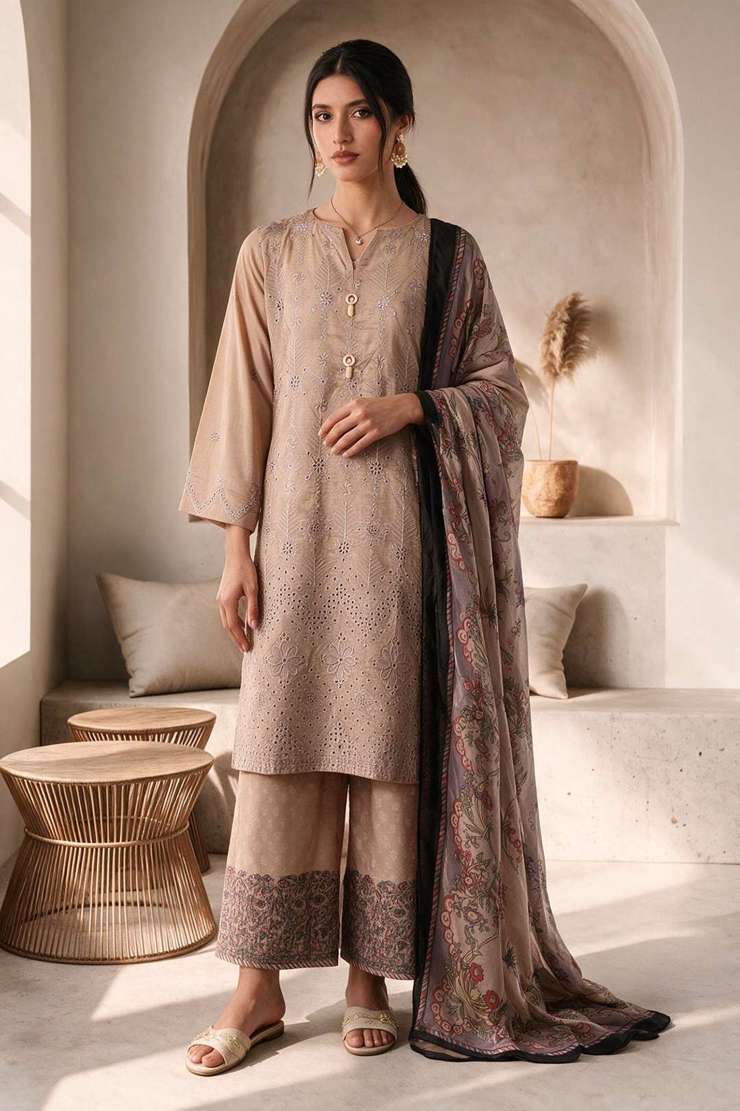 Embroidered Kurta Dupatta Trouser - 3715