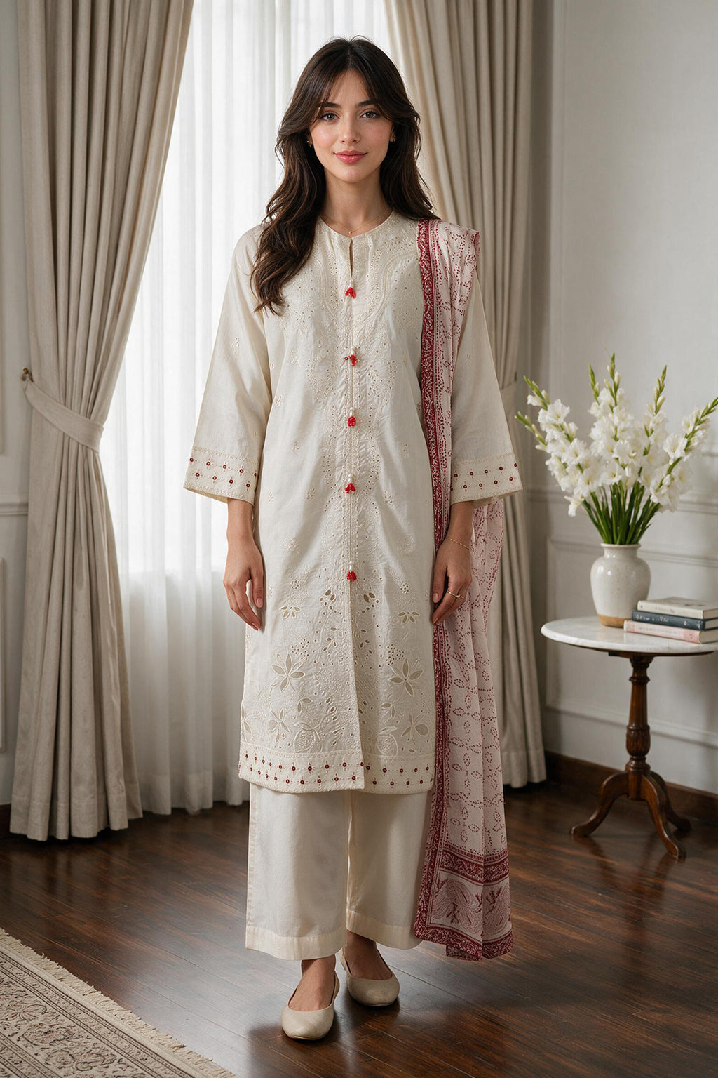 Embroidered Kurta Dupatta Trouser - 3718