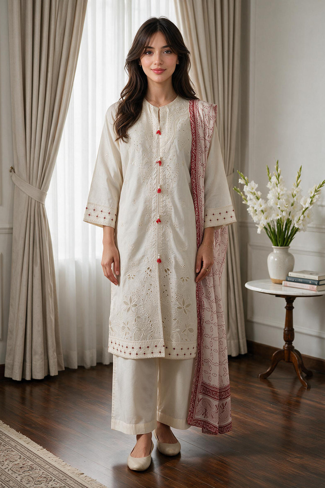Embroidered Kurta Dupatta Trouser - 3718