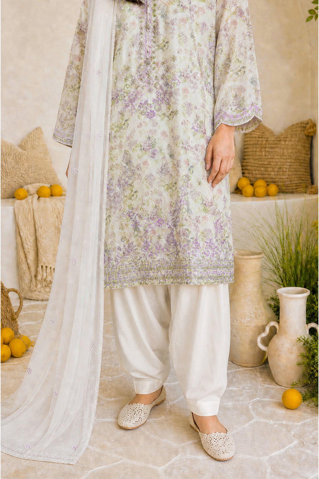 Embroidered Kurta Dupatta Trouser - 3719