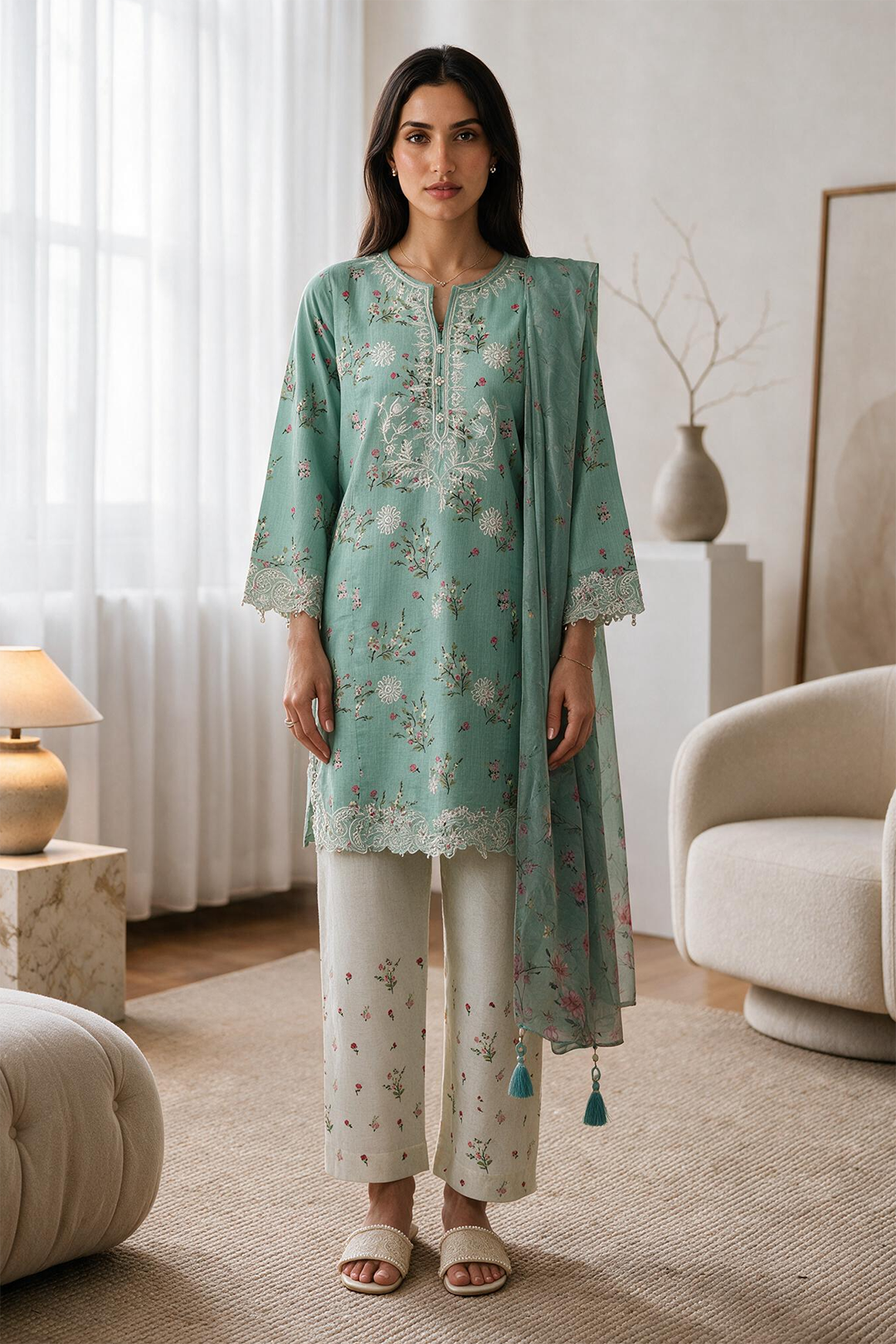 Embroidered Kurta Dupatta Trouser - 3720
