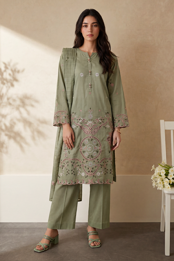 Embroidered Kurta Dupatta Trouser - 3723
