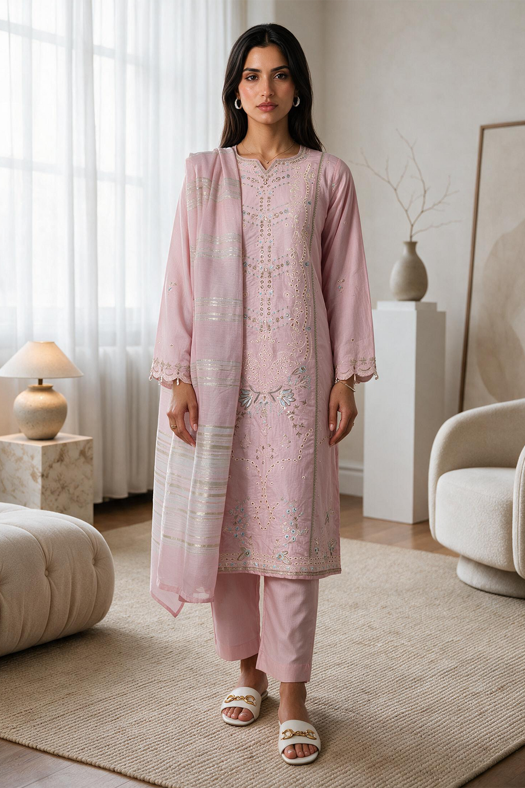 Embroidered Kurta Dupatta Trouser - 3724