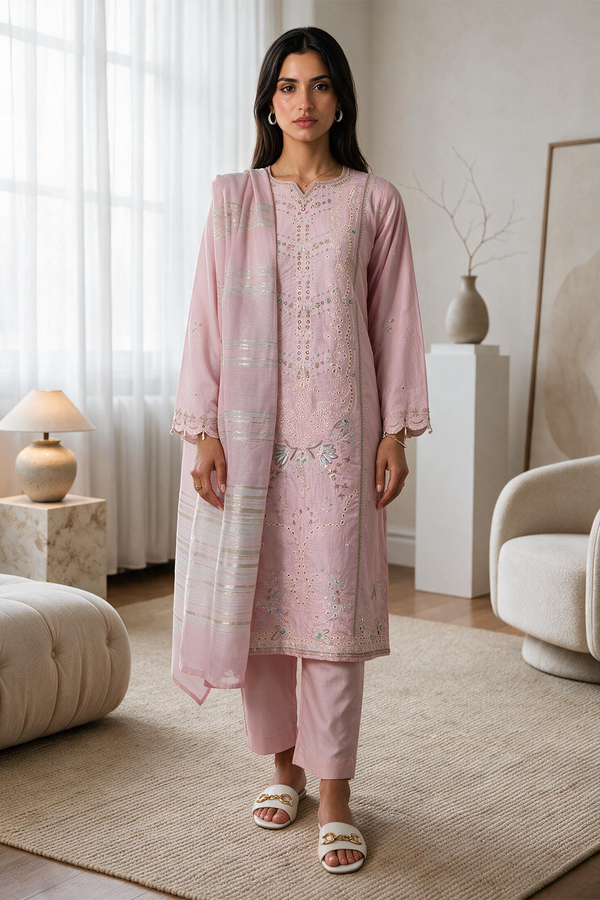 Embroidered Kurta Dupatta Trouser - 3724