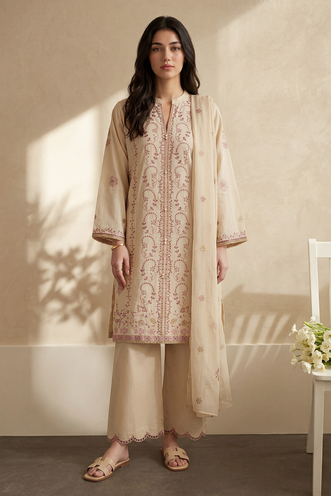 Embroidered Kurta Dupatta Trouser - 3725
