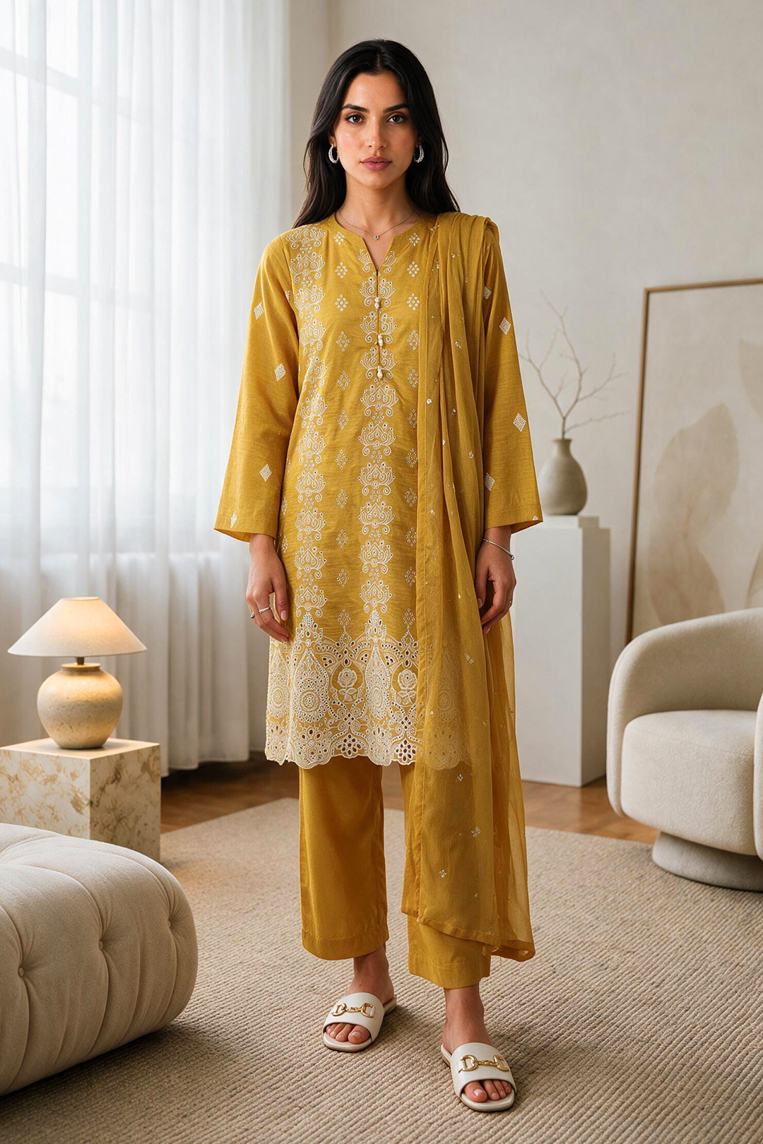 Embroidered Kurta Dupatta Trouser - 3726