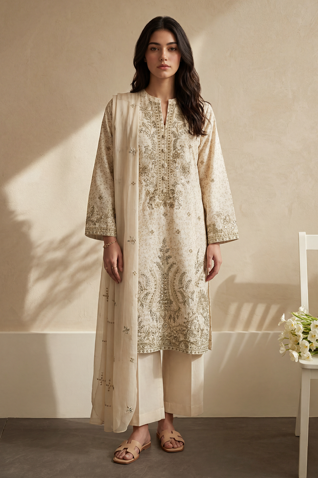 Embroidered Kurta Dupatta Trouser - 3727