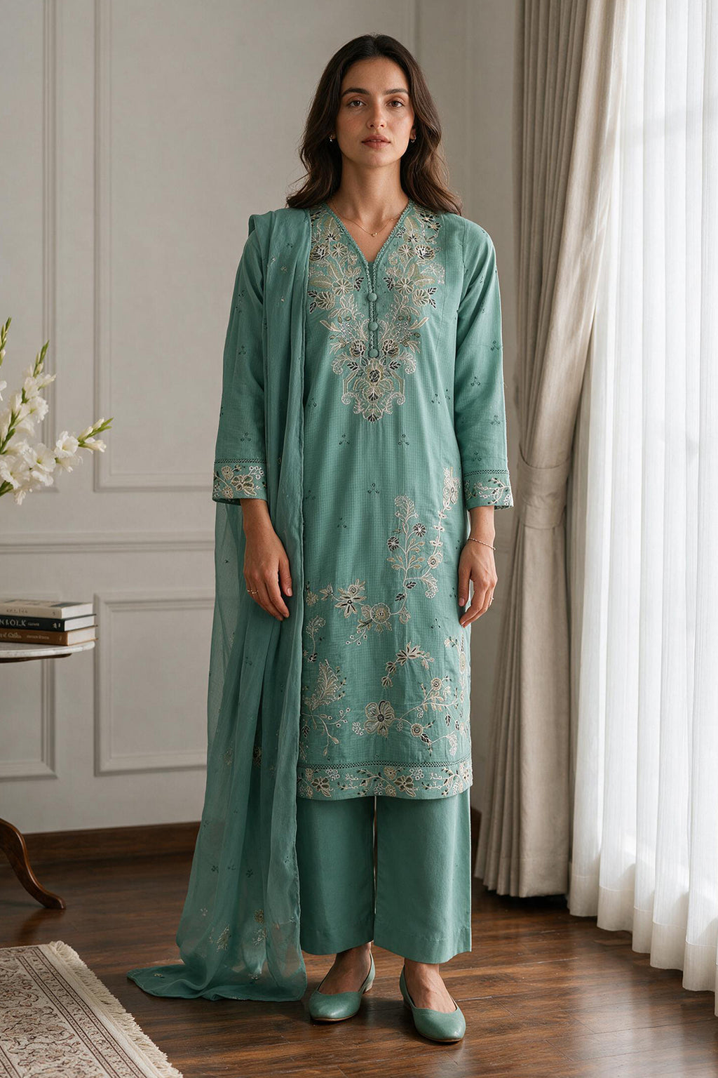 Embroidered Kurta Dupatta Trouser - 3729