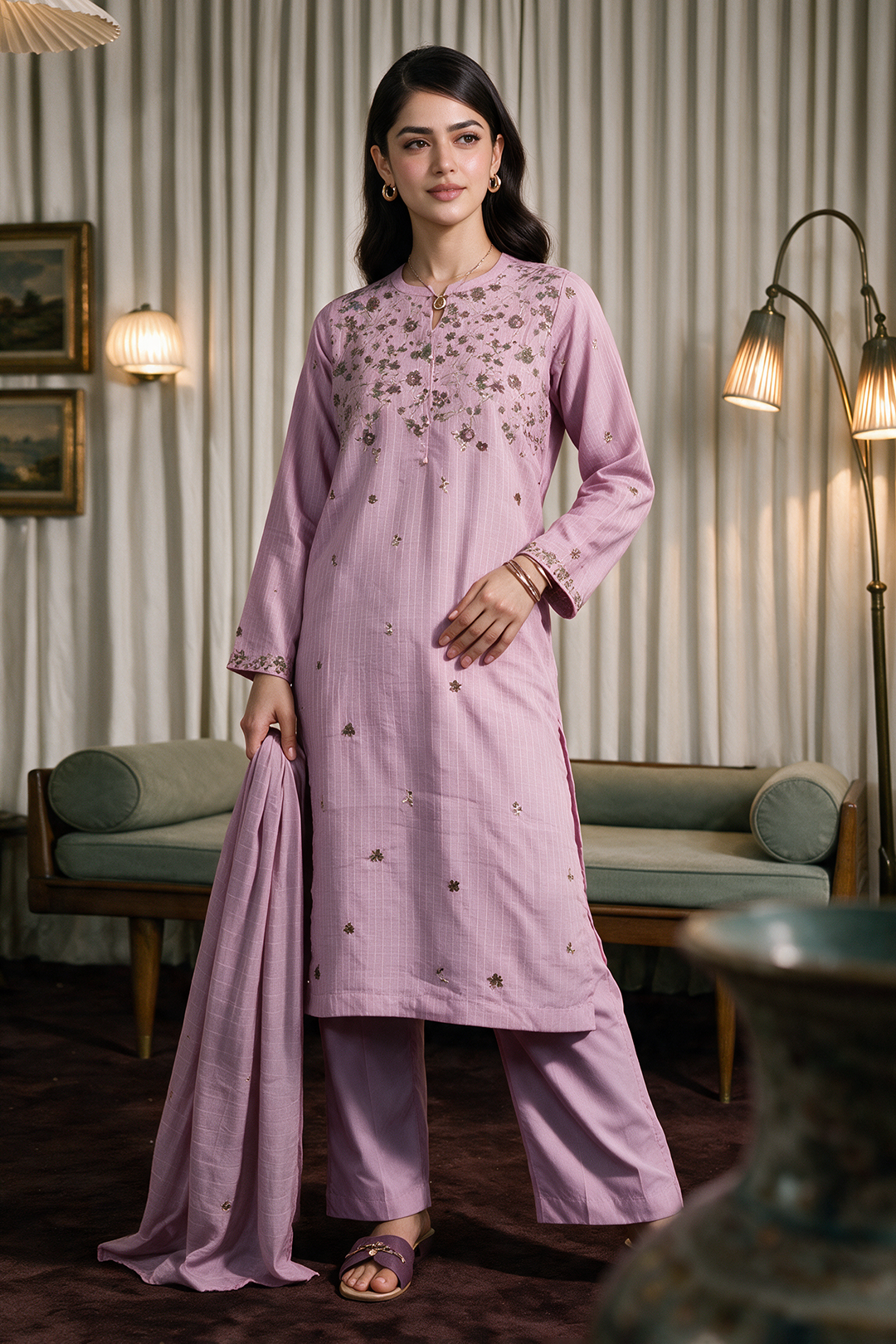 Embroidered Kurta Dupatta Trouser - 3733