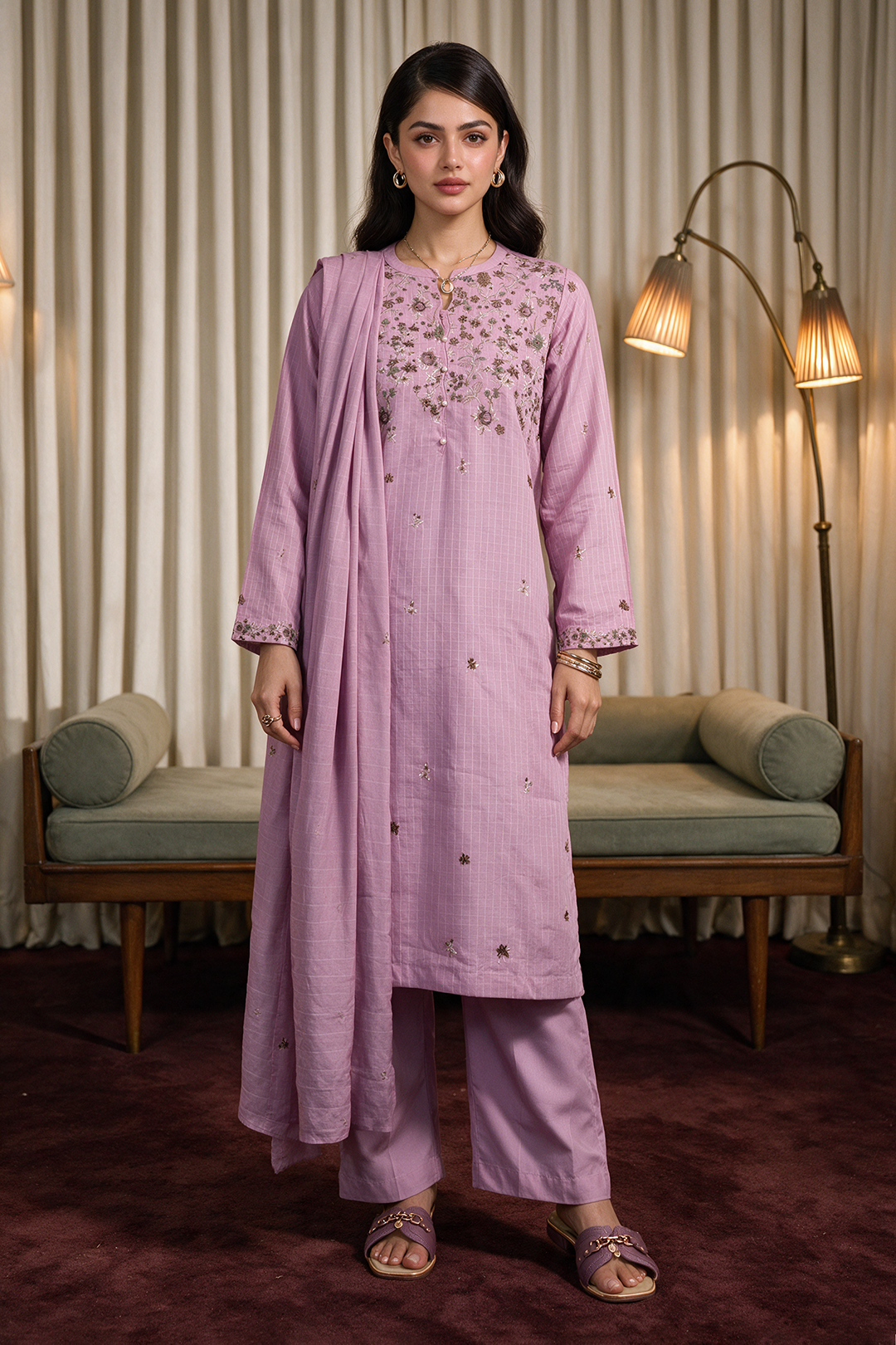 Embroidered Kurta Dupatta Trouser - 3733