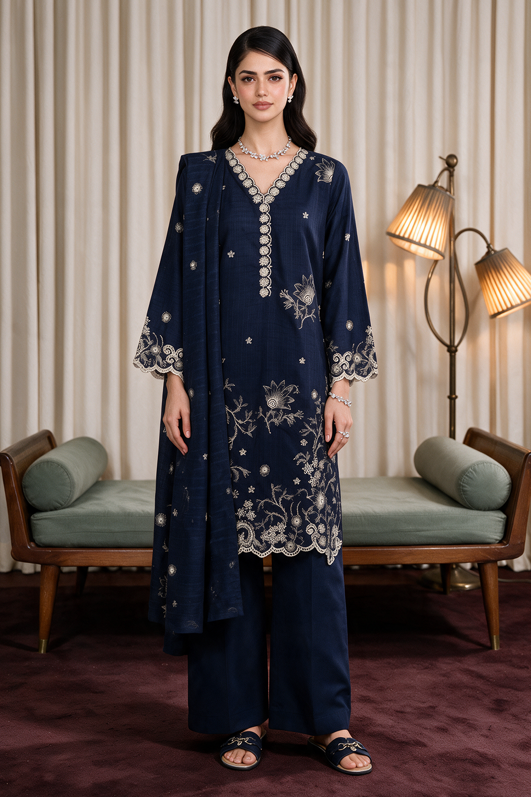 Embroidered Kurta Dupatta Trouser - 3734