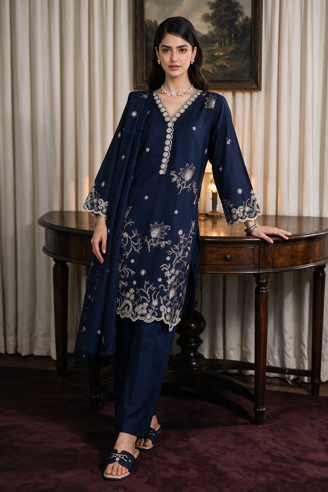 Embroidered Kurta Dupatta Trouser - 3734