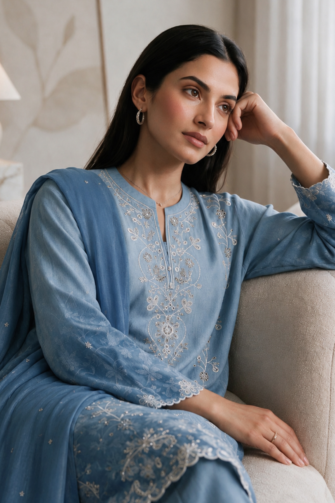 Embroidered Kurta Dupatta Trouser - 3736