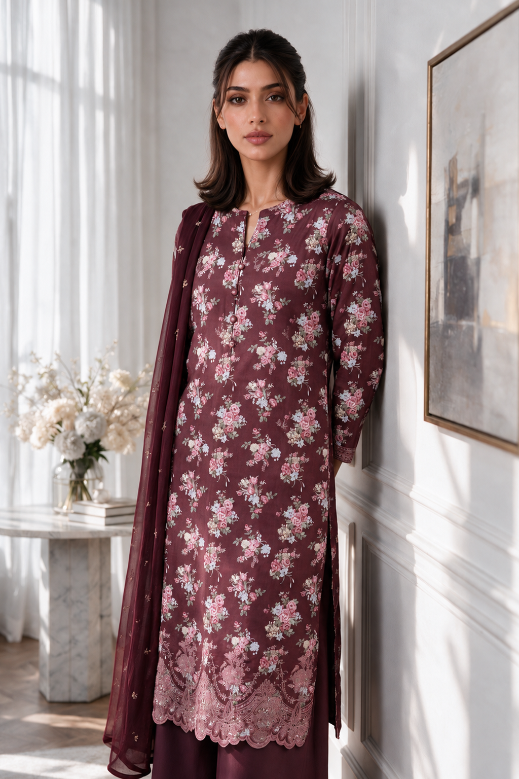 Embroidered Kurta Dupatta Trouser - 3747