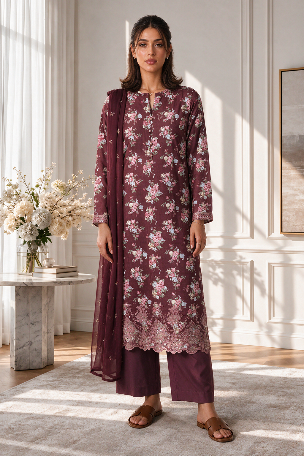 Embroidered Kurta Dupatta Trouser - 3747