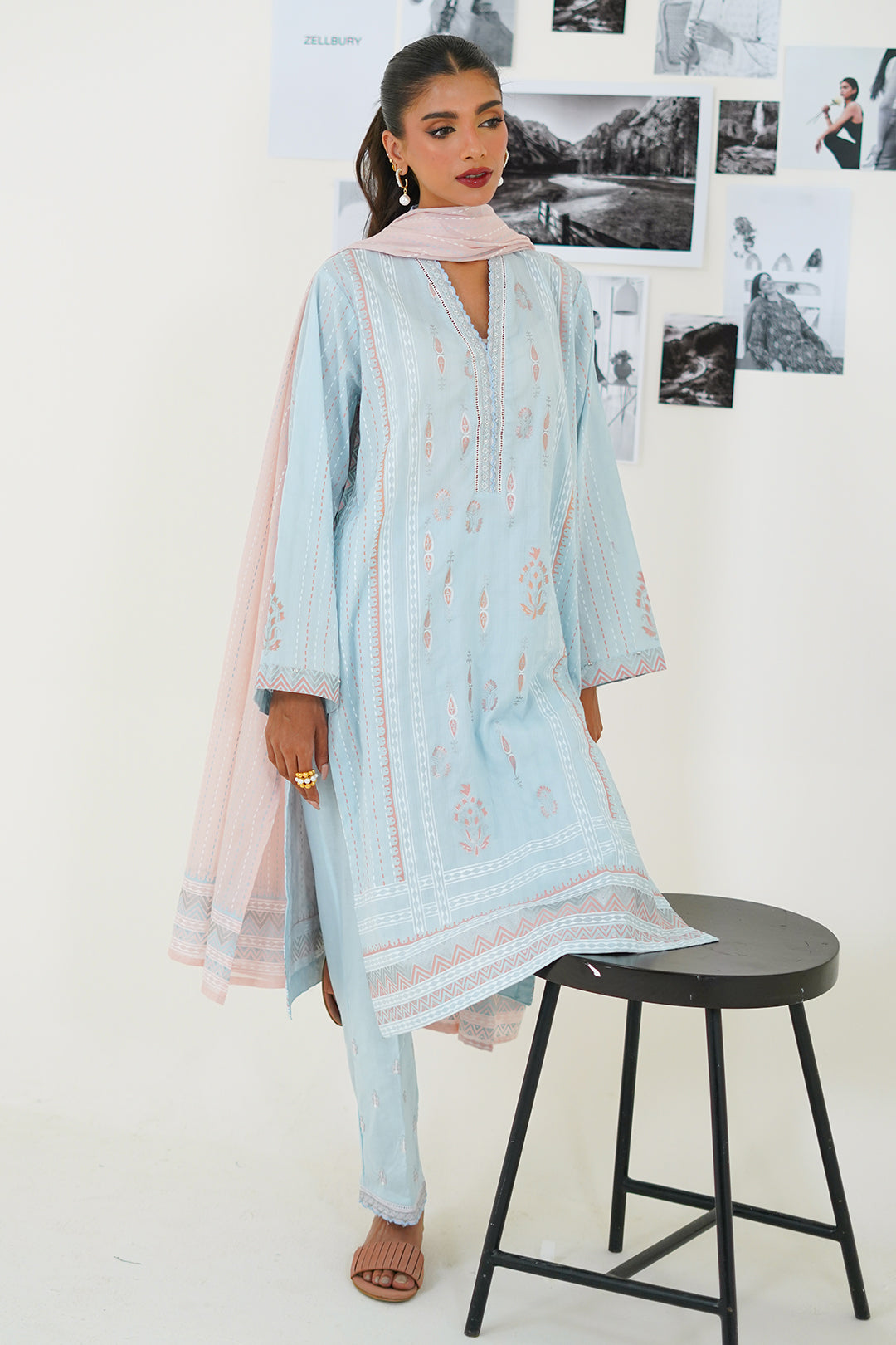 Embroidered Kurta Dupatta Trouser - 0756