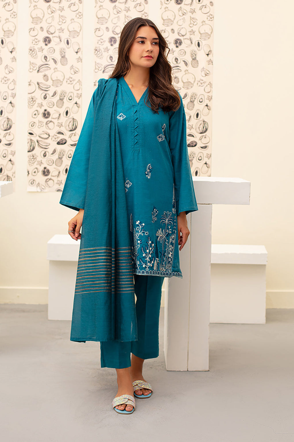 Embroidered Kurta Dupatta Trouser - 1414