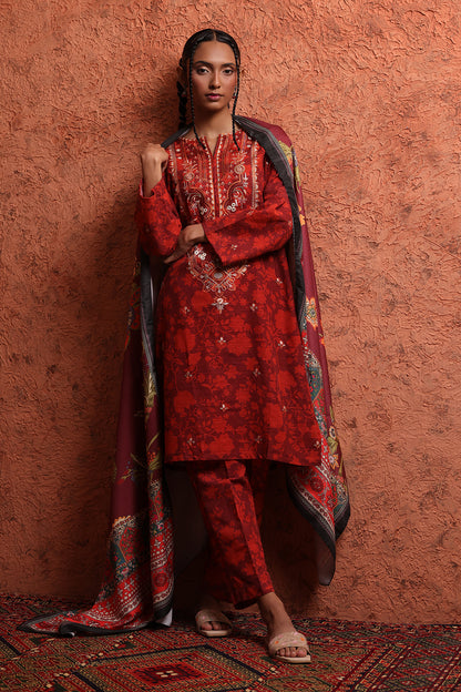 Embroidered Kurta Shawl Trouser - 1463