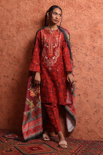 Embroidered Kurta Shawl Trouser - 1463