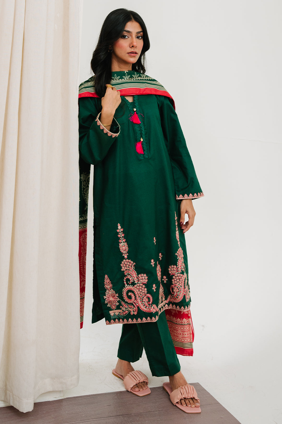 Embroidered Kurta Dupatta Trouser - 1498