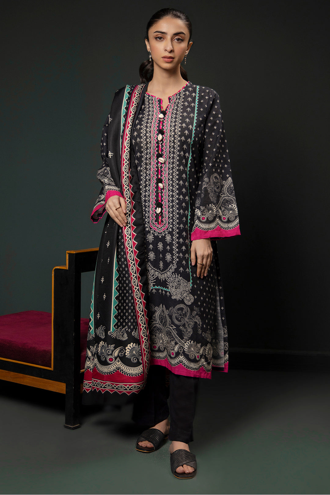 Kurta Shawl Trouser - 3008