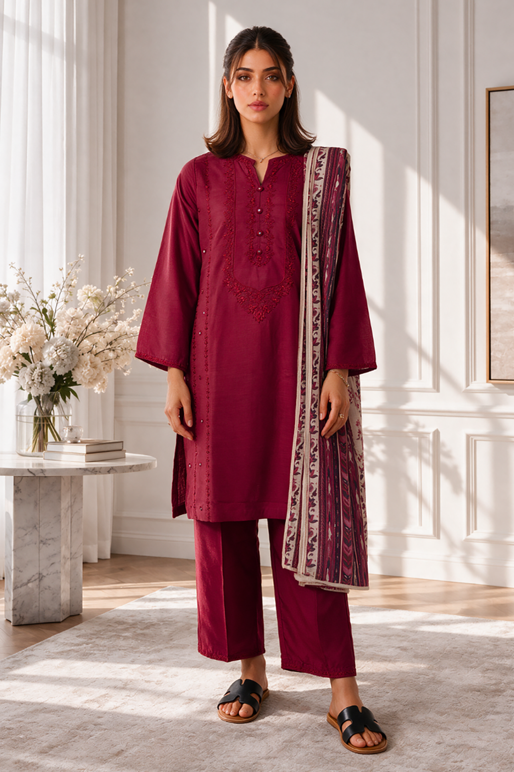 Embroidered Kurta Dupatta Trouser - 3017
