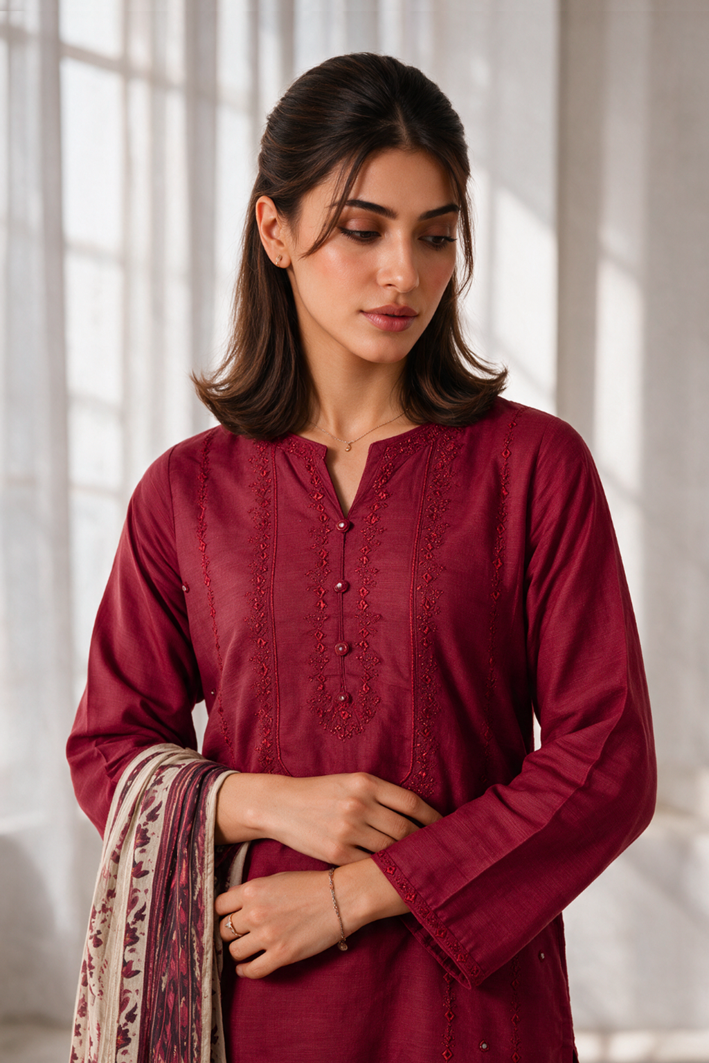 Embroidered Kurta Dupatta Trouser - 3017