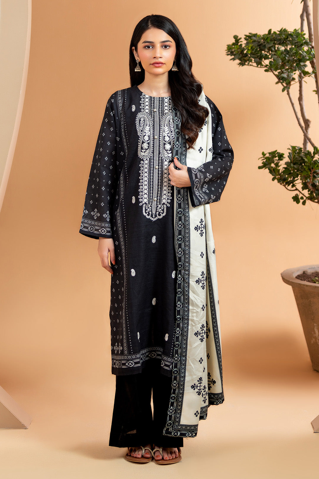 Embroidered Kurta Shawl Trouser - 3071