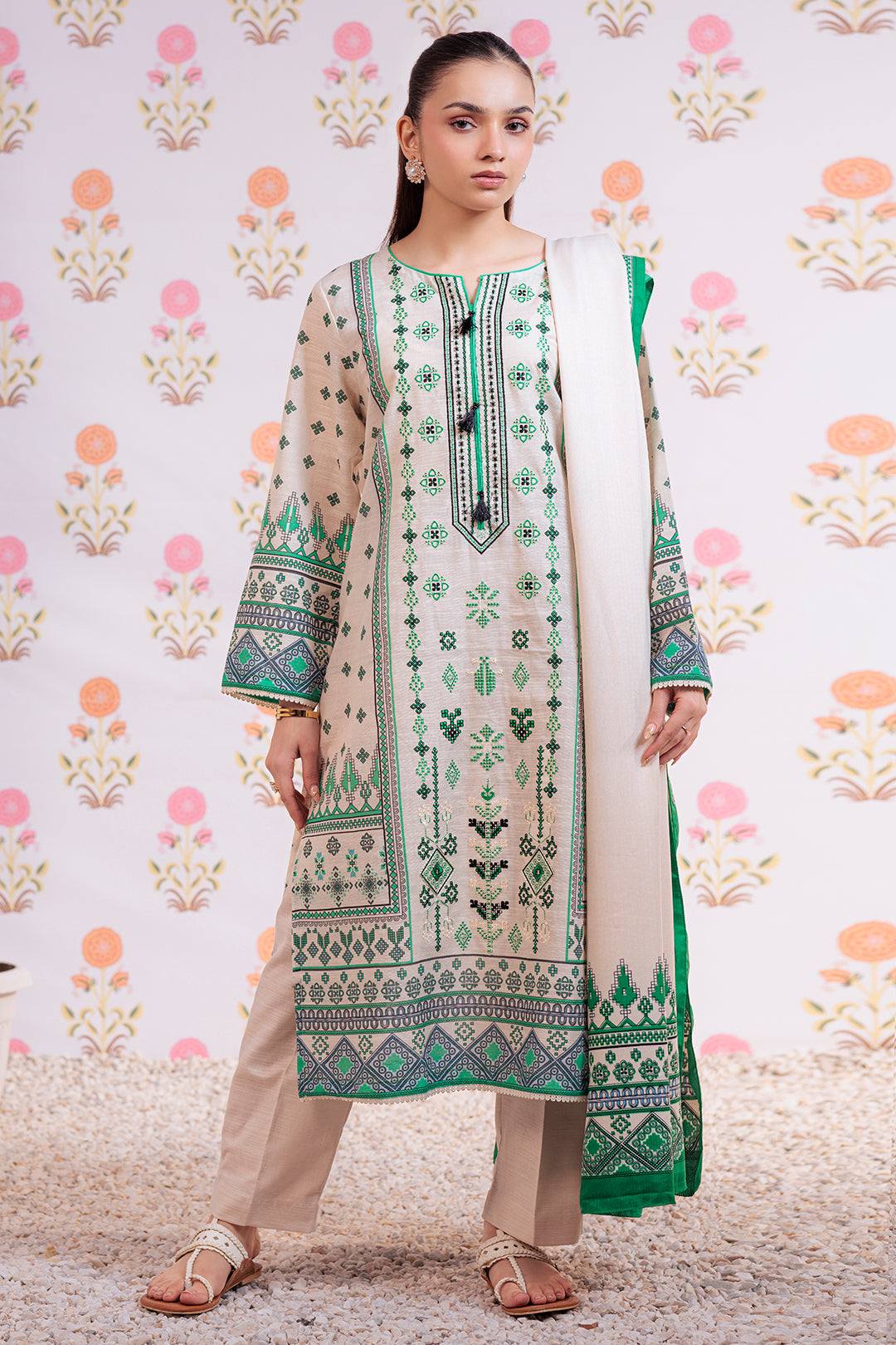 Embroidered Kurta Dupatta Trouser - 3075