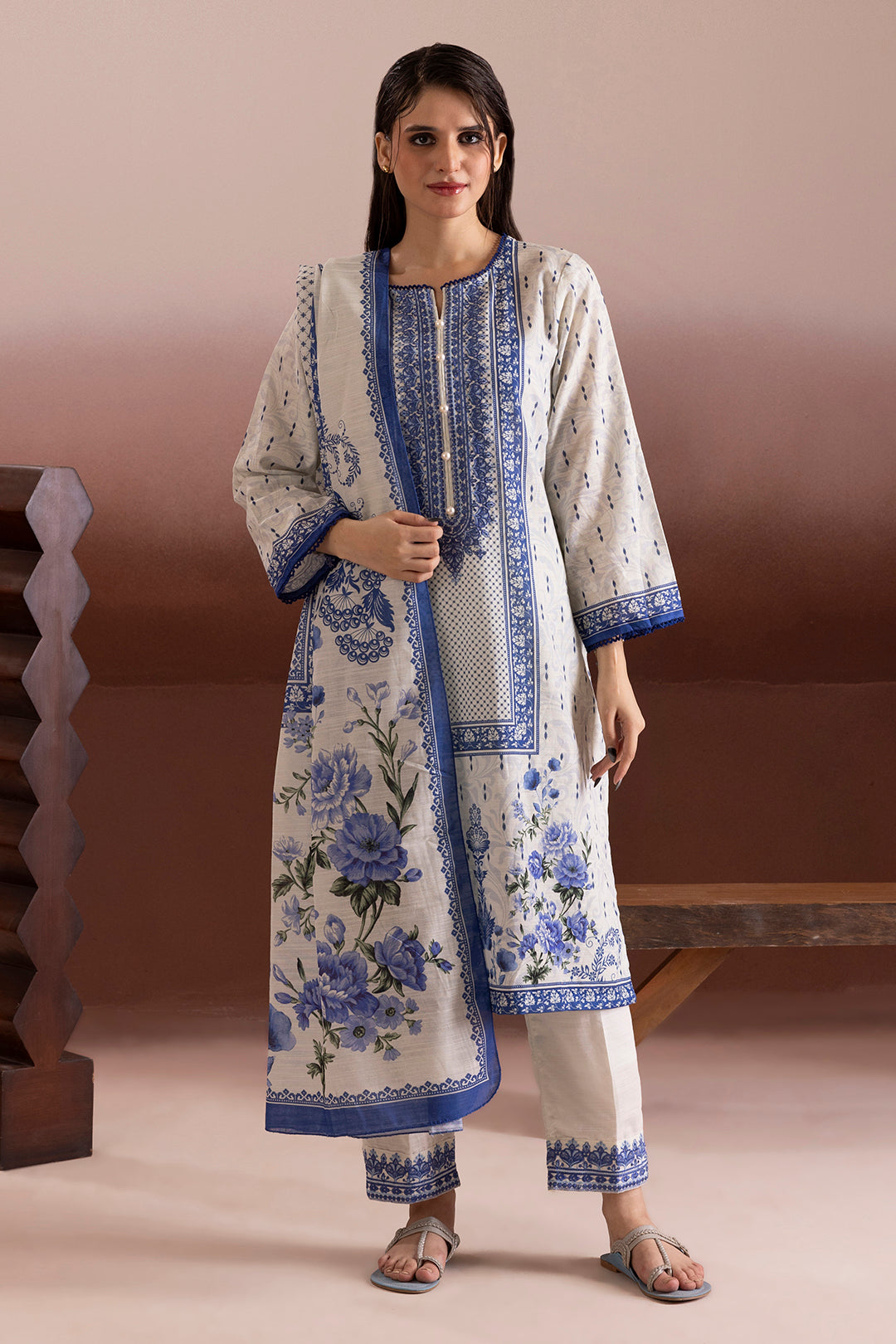 Embroidered Kurta Dupatta Trouser - 3174