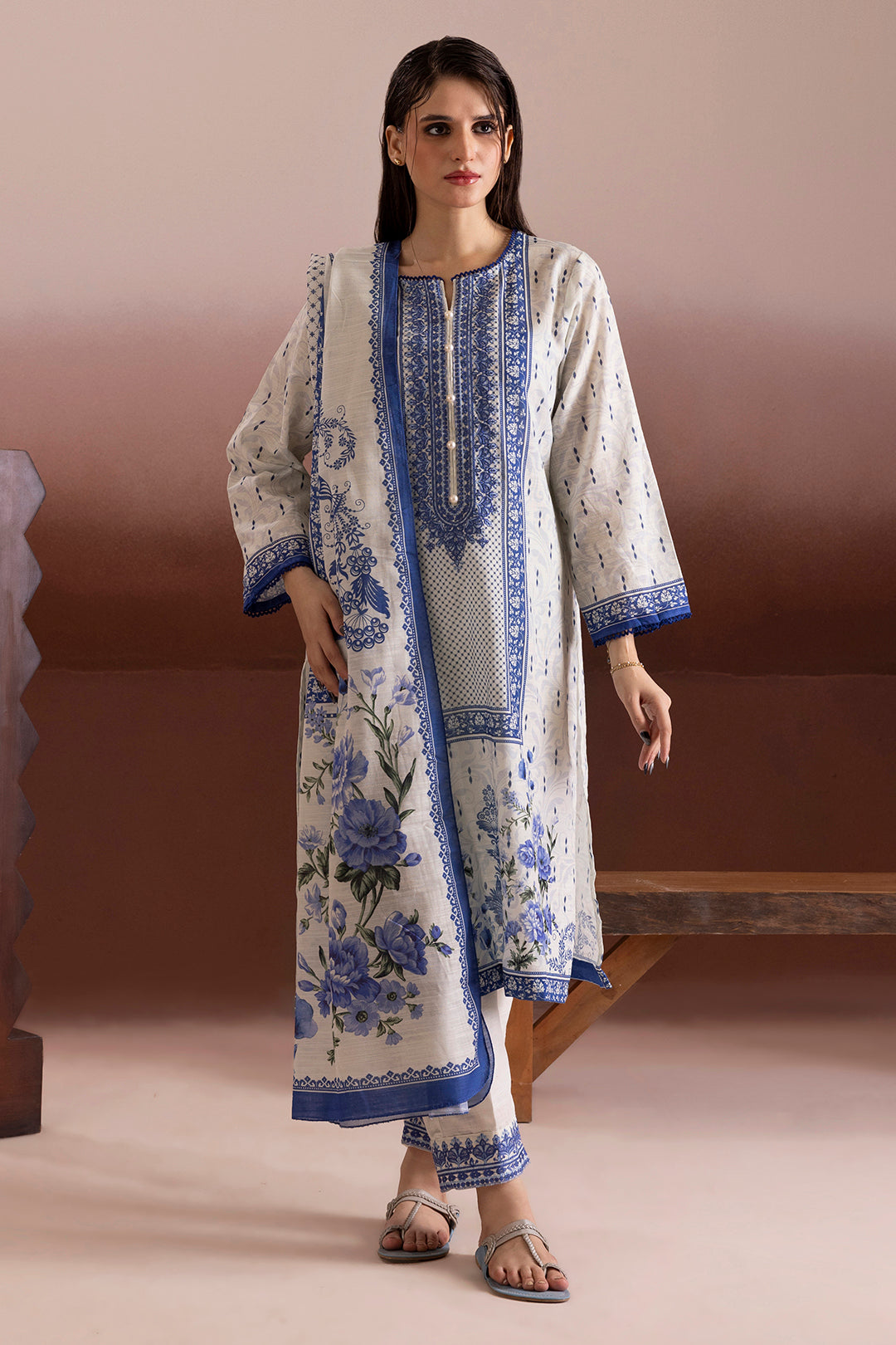 Embroidered Kurta Dupatta Trouser - 3174